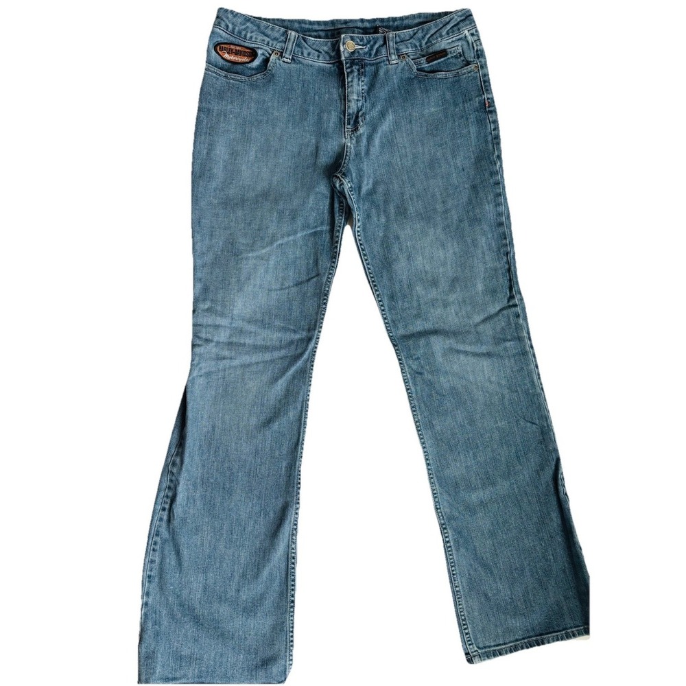 Vtg. Harley-Davison Motorcycle Women 12 Tall Bootcut Blue Jeans Denim Biker Logo